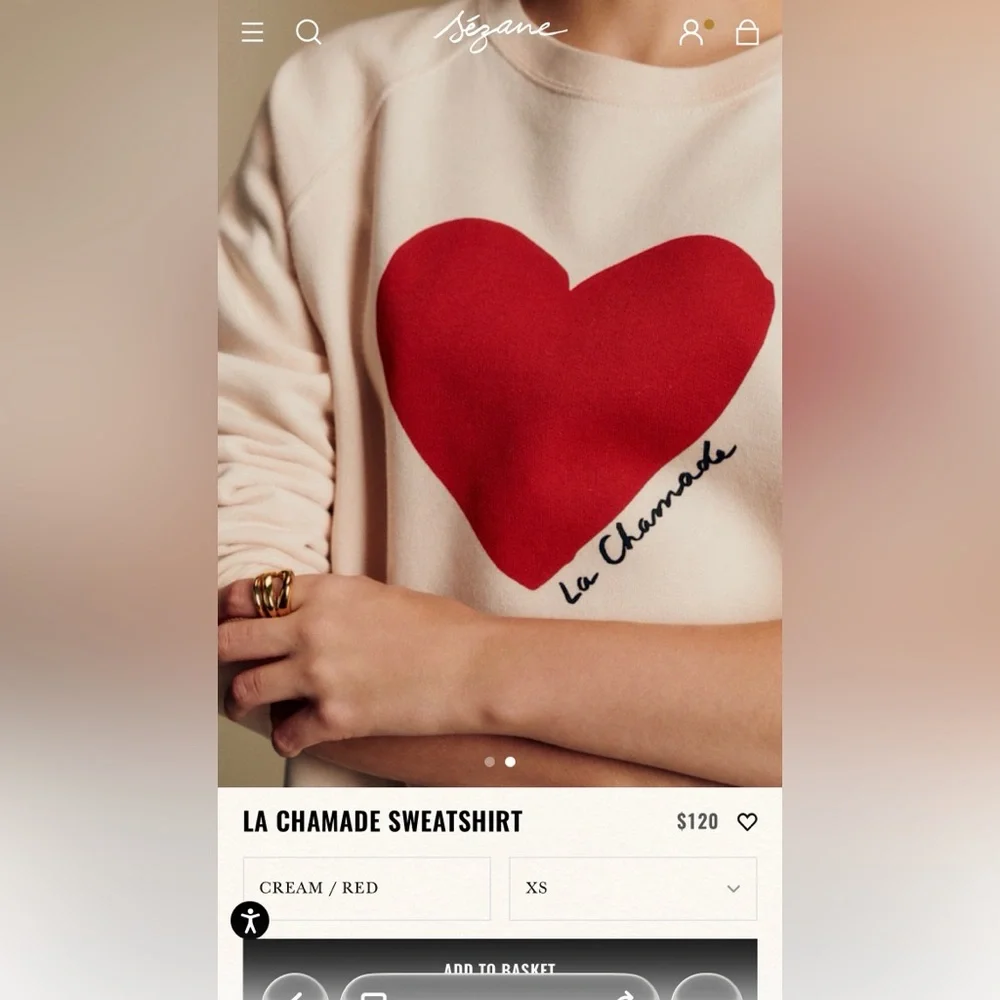 SEZANE • nwt la chamade sweatshirt - small red cream heart - Picture 2 of 6